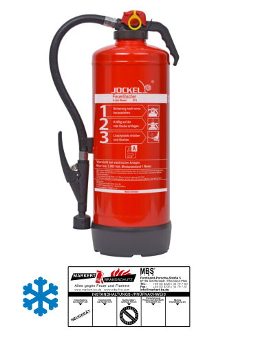Jockel W9JXF 27 - frostsicherer Auflade-Wasser-Feuerlöscher, 9L, EN3, 27A= 9LE